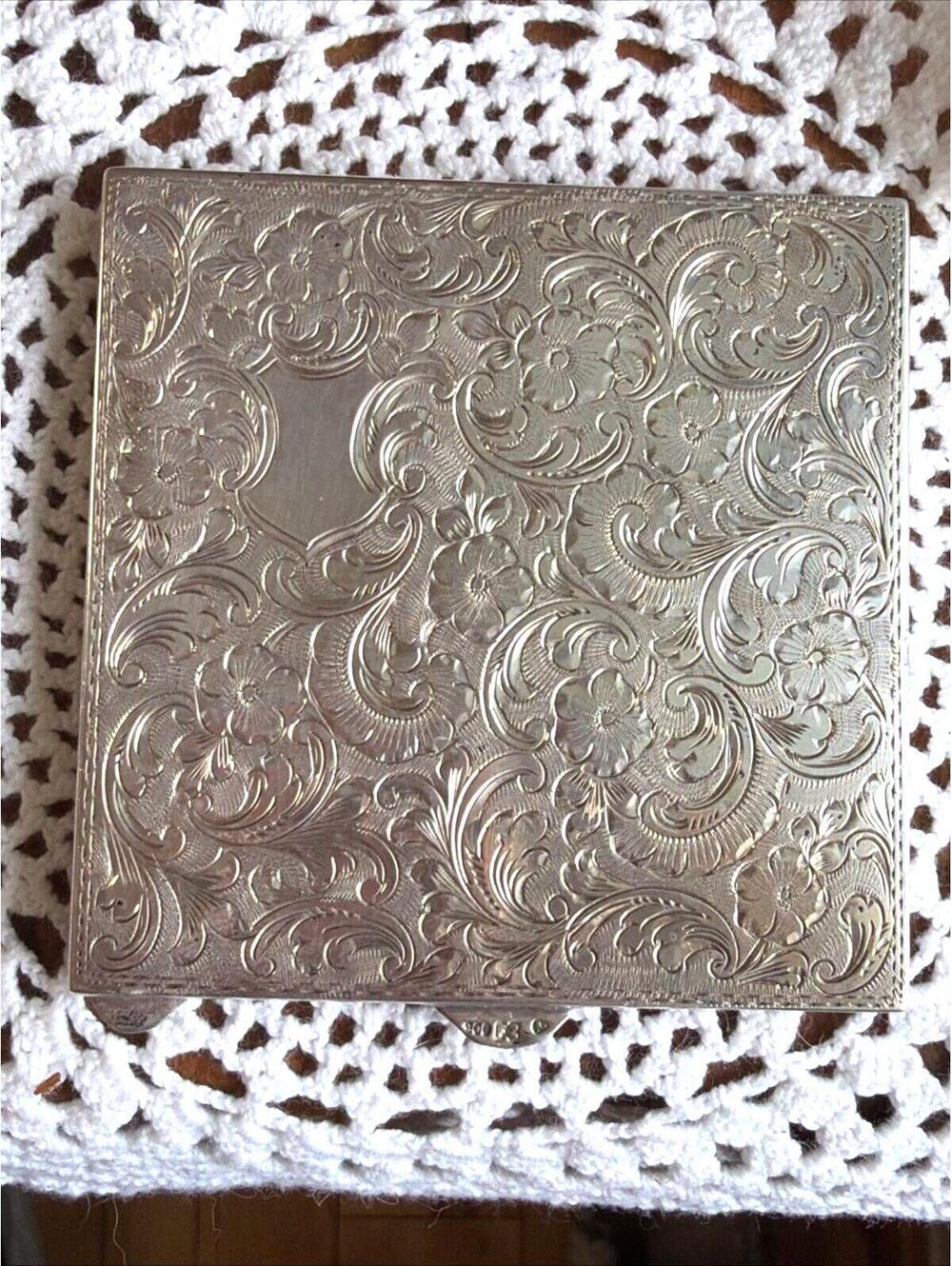 Vtg Polish Art Deco 900 Silver Compact 1920s Warsaw 2W Floral Chased Sifter Puff - Picture 1 of 13